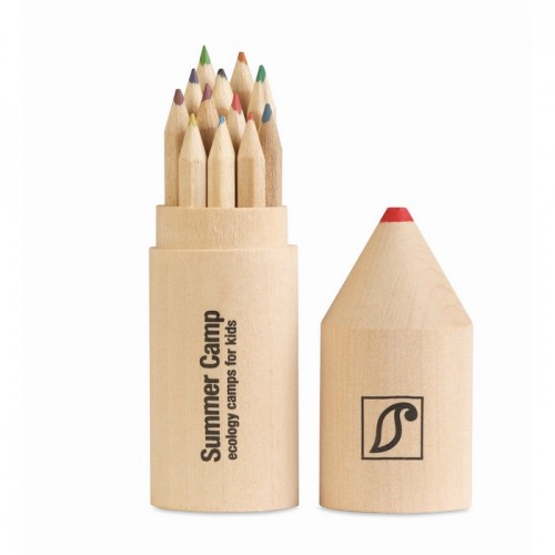 12 creioane in cutie din lemn