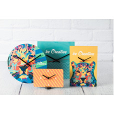 Ceas de birou cu design unic, din placaj HDF, suport din plastic