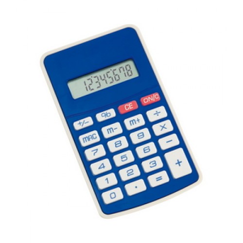 Calculator din plastic, cu 8 cifre, butoane albe.