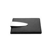 Husa din imitatie de piele pentru carduri si clama metalica pentru bancnote.
