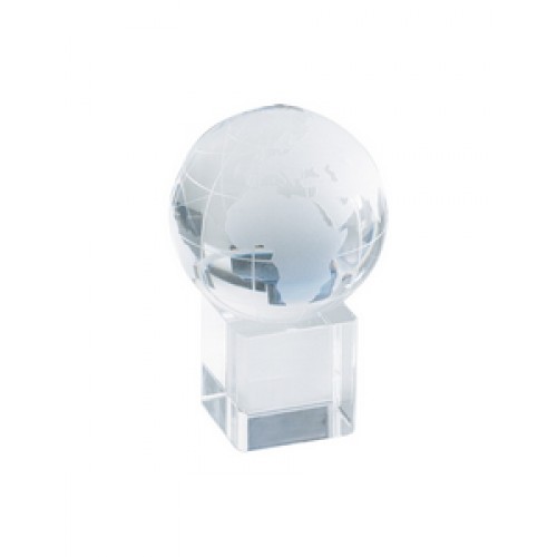 Glob cristal pe stativ cub cristal, in cutie magnetica albastra, din carton, interior din matase.