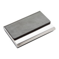 Suport pentru carti de vizita, din metal si inlocuitor piele.
